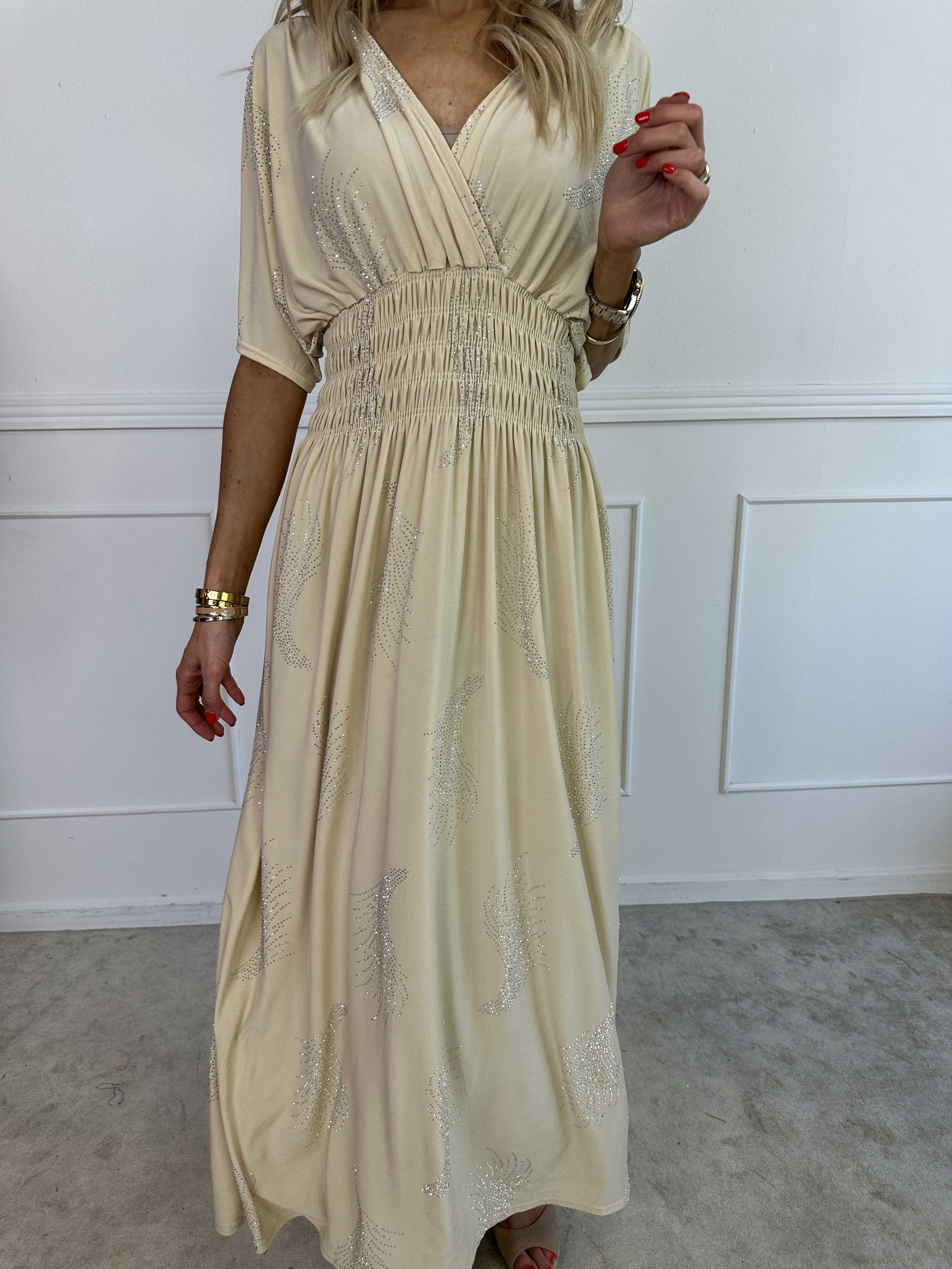 Pams Leaf Crystal - Lang elastisk kjole med mønster af similisten